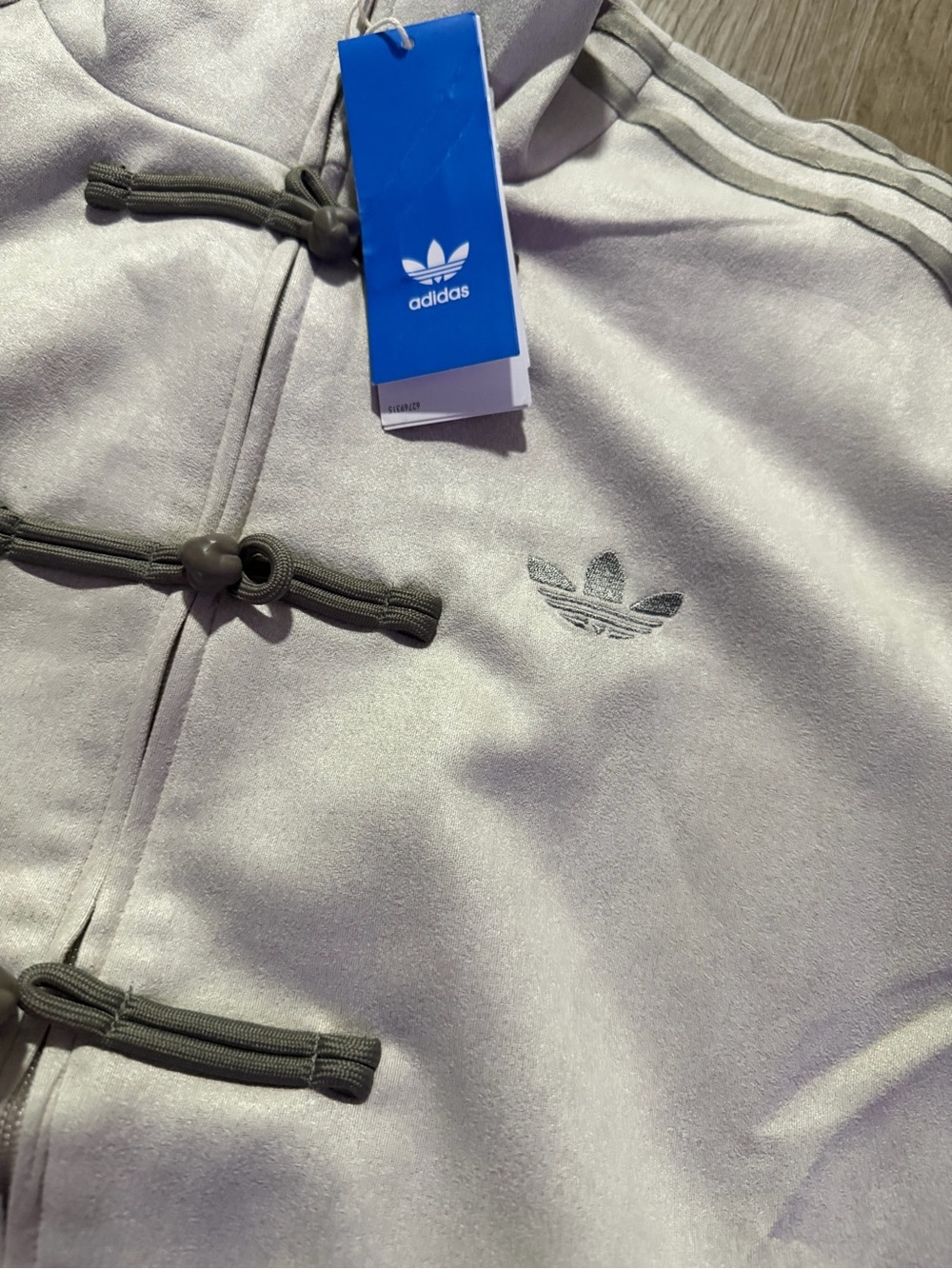 adidas Light Gray Varsity Jacket with Dark Gray Toggle Closures - Picture 4 of 5